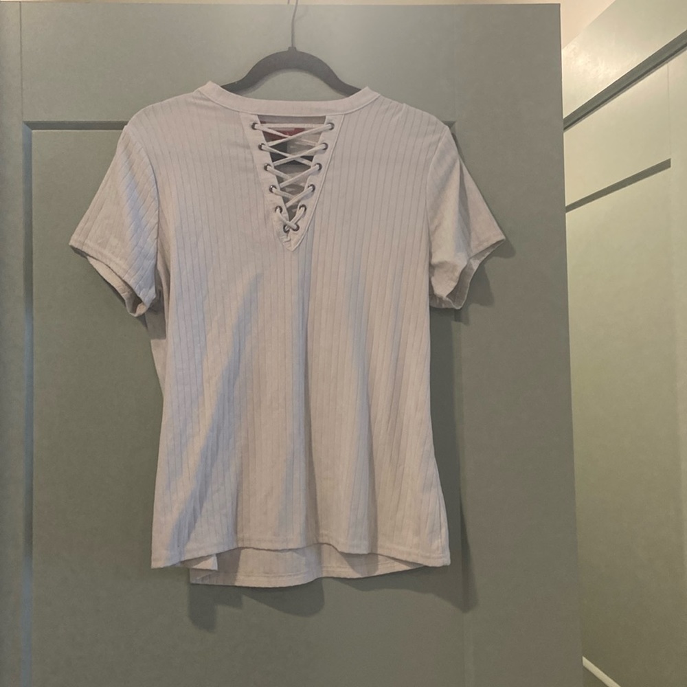 Cream lace up top